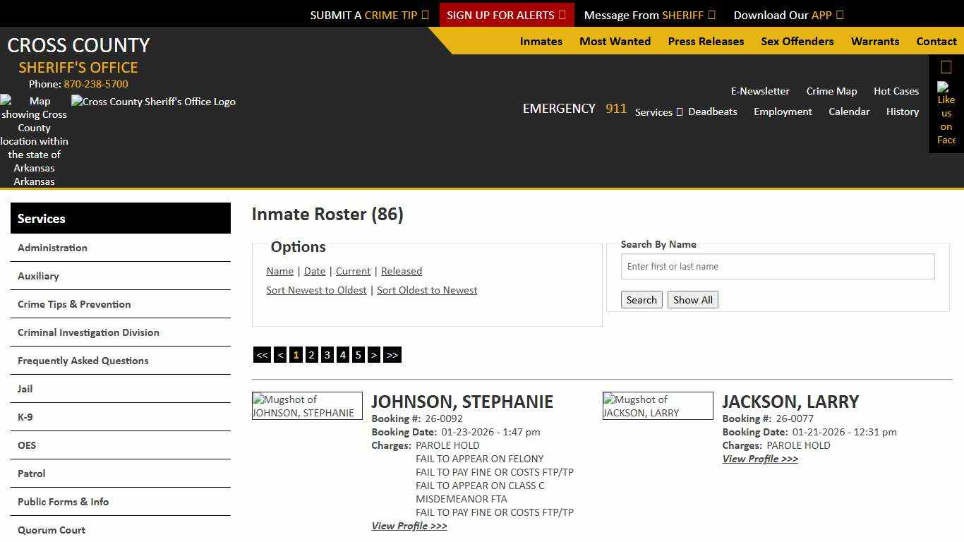 Inmate Roster - Current Inmates Booking Date Descending - Cross County Sheriff AR